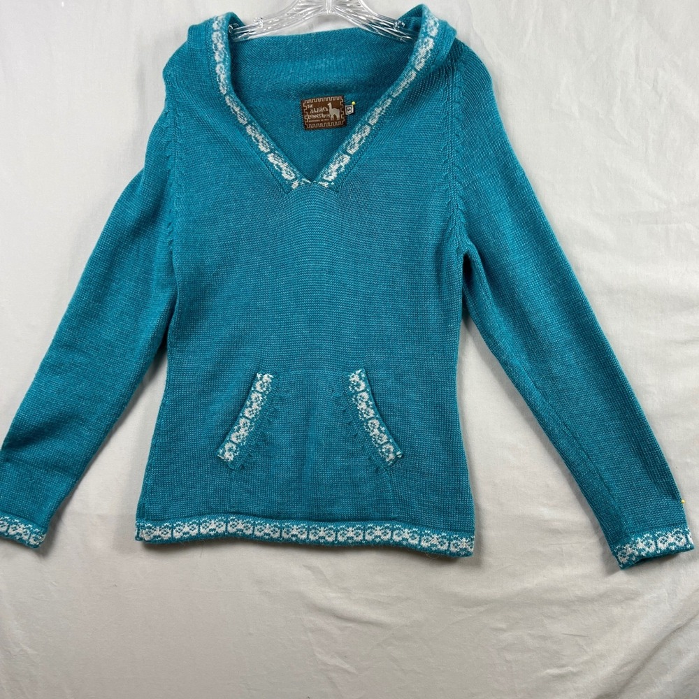 The Alpaca Connection Hoodie Sweater Womens Small Turquoise Handmade Peru Boho